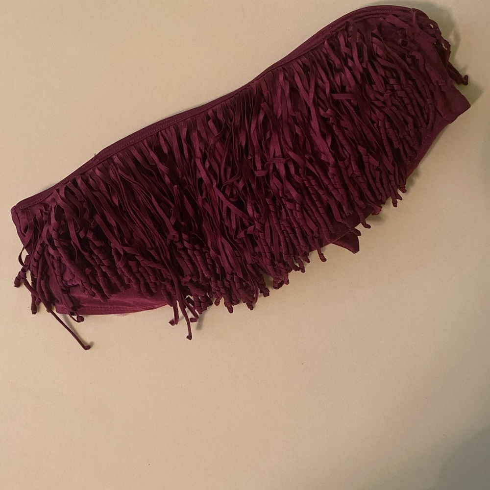 Wine fringe bandeau bikini top